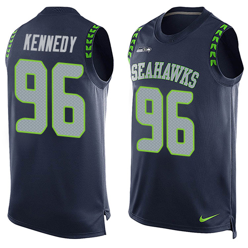 Men's Limited Cortez Kennedy Nike Jersey Navy Blue - #96 Player Name & Number Tank Top NFL Seattle Seahawks